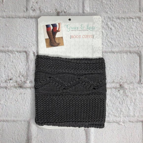 Dark Grey Cable Knit Boot Cuffs by Grace & Lace - C22-09 Cabled Cuff Dark Grey - Picture 1 of 2
